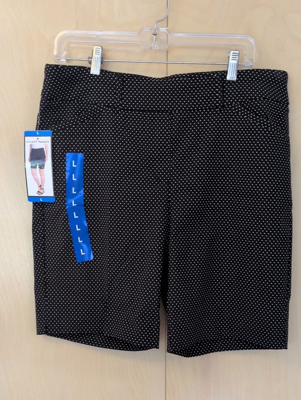Hilary Radley Women's Black Large with White Polka Dot Bermuda Shorts